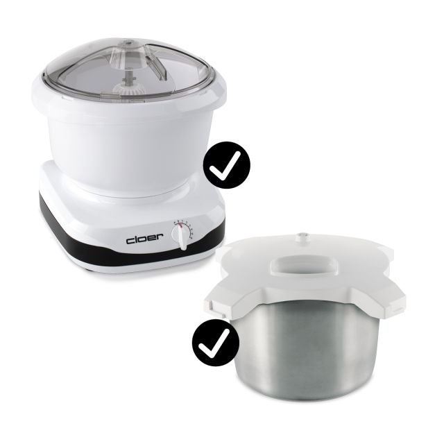 Das Bild zeigt die Cloer Küchenmaschine 7001 und den Eisbereiter dazu.