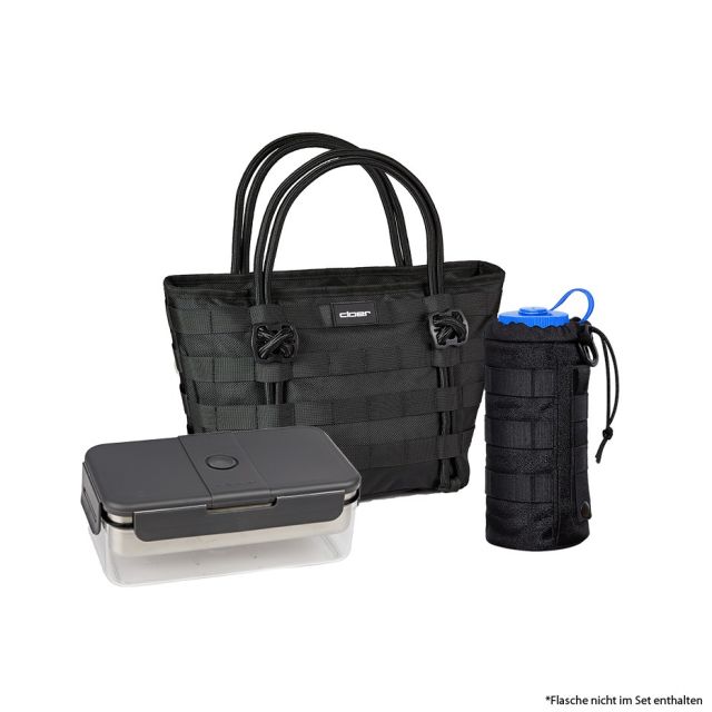 Cloer Taschen Set schwarz mit Flaschenbeutel und Lunchbox