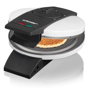 Das Bild zeigt das Stroopwaffeleisen Cloer 1641S aufgeklappt mit einer Stroopwaffel.